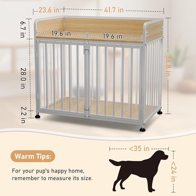 Dog Crate Furniture, Decorative Pet House End Table, Medium Dog Kennel Indoor, Wooden Dogs Cage Indoor, 42“ Heavy Duty Dogs Crate Furniture for Large and Medium