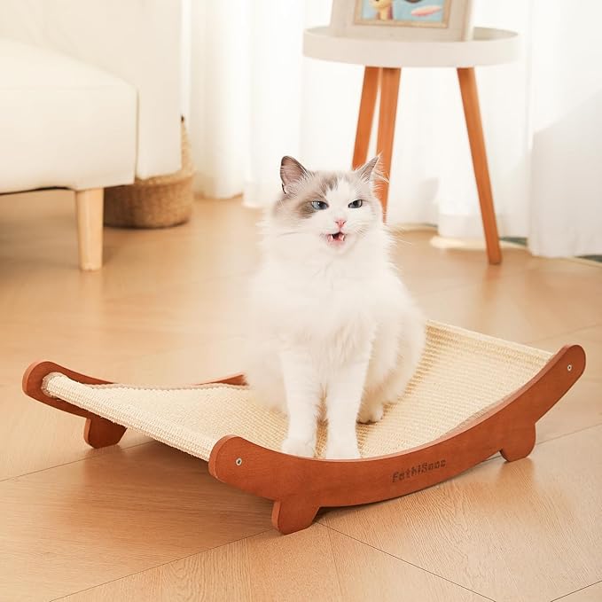 Sisal Cats Scratcher Bed Shaped U, Beech Wood Scratching Pad Indoor cat Toy,Durable,Wooden Cat Furniture Protector, Scratch Post for Larges Cats Scratcher Lounge,Clawing and Play