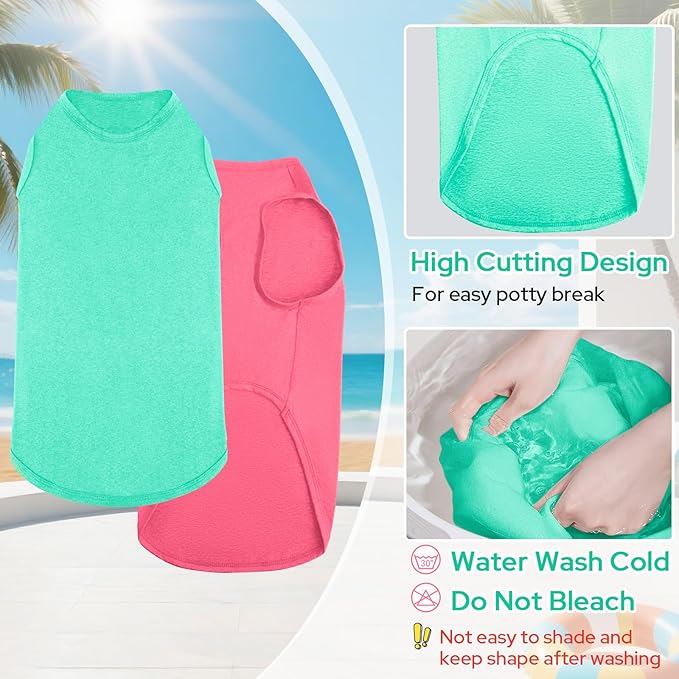 2 Pack Dog Shirts, Quick Dry Breathable Dog Clothes Pet Sleeveless Vest, Lightweight Stretchy Tank Top T-Shirts for Large Dogs, Rose Red+Lake Blue (2XL)