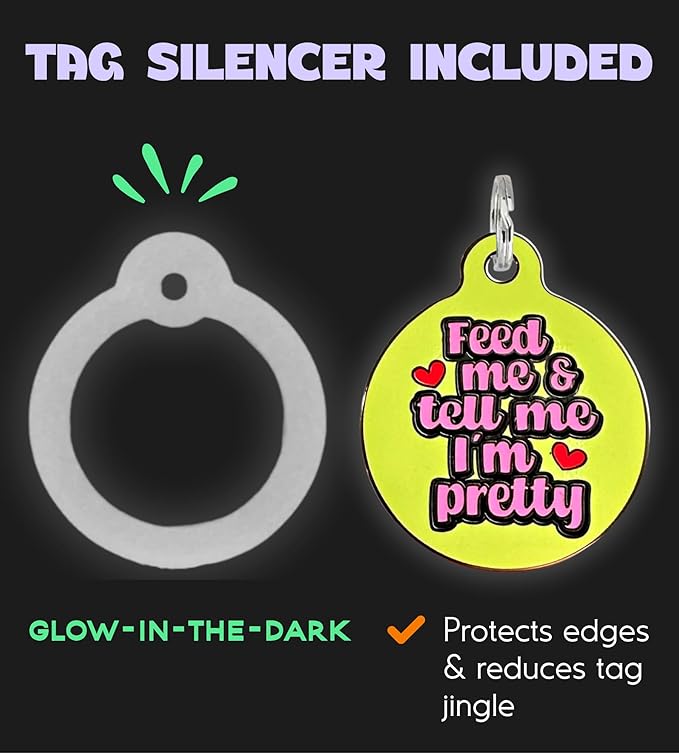 Personalized QR Code Dog Tags - Choose from 25+ Tag Designs - QR Code Links to Your Profile - Unique, Cute, Funny, Sassy Pet ID Tag (Feed Me & Tell Me I'm Pretty, Large (1.25 inch))