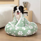 Donut Dog Beds for Small Dogs, Calming Round Cat Beds for Indoor Cats, Cute 3D Textured Paw Pet Bed with Removable Washable Cover and Anti-Slip Bottom（Green，20"）