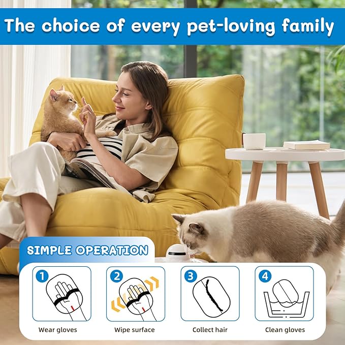 2PCS Pet Hair Removal Gloves, Reusable Double Sided Electrostatic Pet Hair Remover Gloves, Washable Dog & Cat Grooming Gloves for Furniture, Bed, Sheets, Couch, Clothes, Carpet and Car Seat