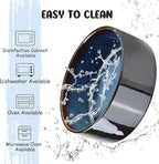 SPUNKYJUNKY 15° Slanted Ceramic Dog and Cat Bowl with Wooden Stand, Tilted Bulldog Food and Water Bowl No Slip Non-Spill for Cats Medium Dogs Big Face Pets 13.5 OZ (1.7 Cups, Starry Blue × 2)