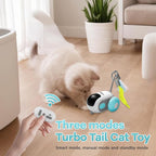 Turbo Tail 3.0 Interactive Cat Toy - Smart Remote Control Electric Mouse with Feathers, 3 Play Modes (Smart/Manual/Standby), Auto Obstacle Avoidance, Type-C, 8H Playtime - Blue (2PCS)