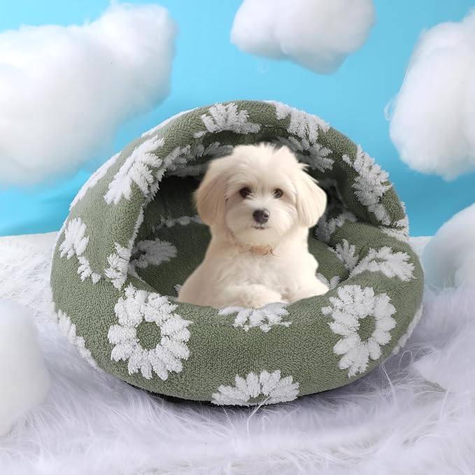 Dog Beds for Small Dogs, Cat Bed Cave, Washable Cute Cat Bed, Cozy Nook Pet Bed for Dogs or Cats, Anti-Slip Puppy Bed Fits up to 22 lbs Pets(White, 24" x 24")