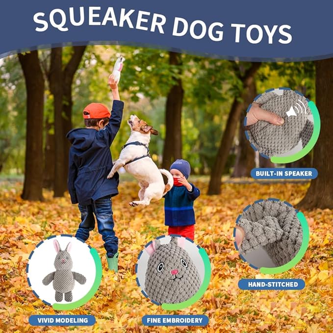 5-Pack Squeaky Dog Toys – Durable Animal-Shaped Plush Chew Toys for Dogs, Handmade Interactive Puppy Toys with Squeaker, Perfect for Reducing Destructive Behavior