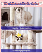 Cat Tree, Cat Tower for Large Cats with 2 Big Platforms, 2 Baskets, condo and Toys, 63" Cat Scratching Posts for Indoor Cats, Muchroom GCT020MU