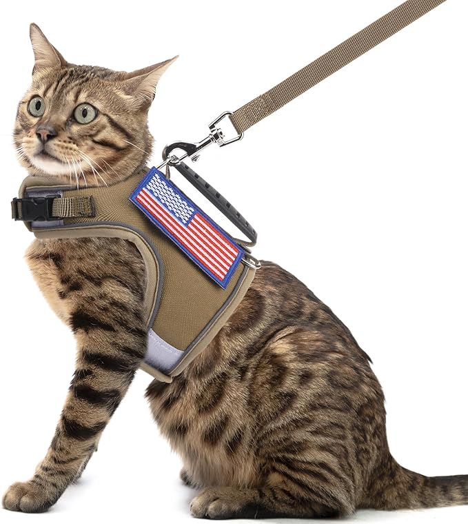 PUPTECK Soft Mesh Cat Vest Harness and Leash Set Puppy Padded Pet Harnesses Escape Proof for Cats Small Dogs Rabbits Bunny, Tactical Yellow, S