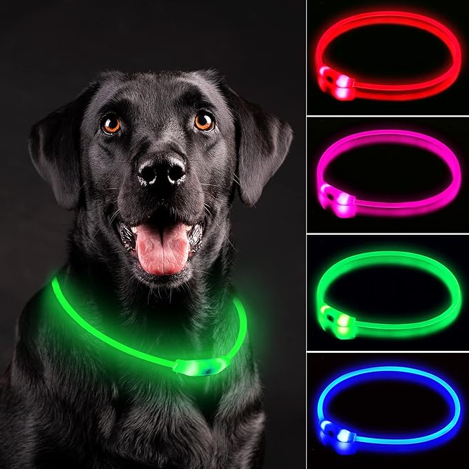LED Dog Collar, Rechargeable Light Up Dog Collars,IP67 Waterproof Dog Lights for Night Walking，Adjustable, Reusable Safety Necklace for Small Medium Large Dogs (Green)