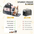 Lekereise Top-Expandable Pet Carrier - TSA Airline Approved Soft Sided Underseat Up to 15lbs Travel Carriers for Small Cats and Dogs with Locking Safety Zippers Anti-Scratch Mesh Pink