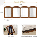 LZRS 4-Panel Freestanding Wooden Dog Gate—Extra Wide 30” Tall Foldable Pet Barrier with Support Feet, Solid Hardwood & Steel Wire Safety Gate for Doorways, Hallways, and Stairs, Cherry