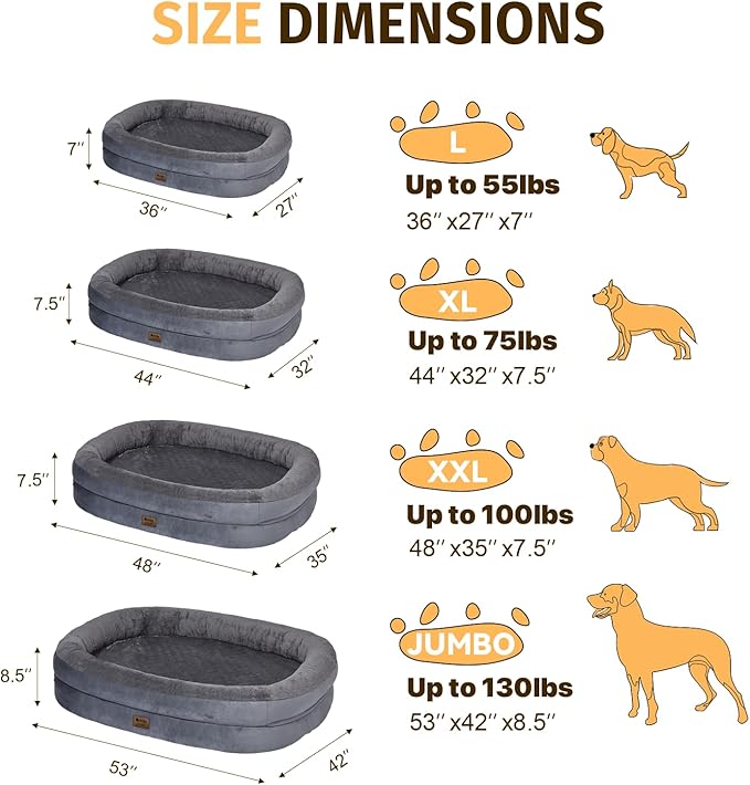 Orthopedic Waterproof Large Dog Bed: Memory Foam Washable Dog Bed with Bolsters - Removable Orthopedic Cover for Medium L XL Large Sized Pet - Non-Slip