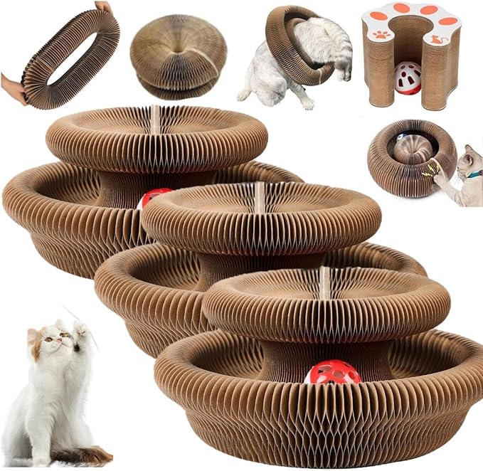 3PC Kitty Curls Cat Toy,Magic Organ Cat Scratcher Board,Cat Scratcher for Grinding Claw Cardboard Cat Toys,Interactive Scratch Pad with Toy Ball