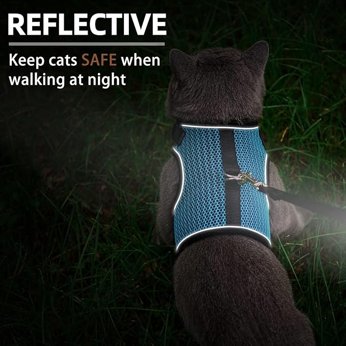 PUPTECK Soft Mesh Cat Vest Harness and Leash Set Puppy Padded Pet Harnesses Escape Proof for Cats Small Dogs (Large, Lake Blue)