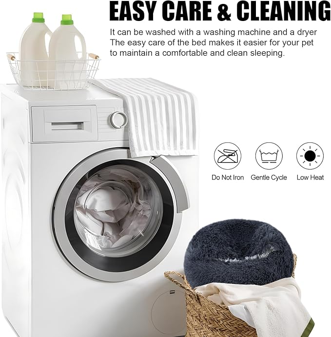 Calming Dog Beds & Cat Cave Bed with Hooded Cover,Washable Round Beds for Small Medium Pets,Anti-Slip Faux Fur Fluffy Coved Bed,Comfortable Warming Pet Bed(20 * 20inch,Dark Gray)