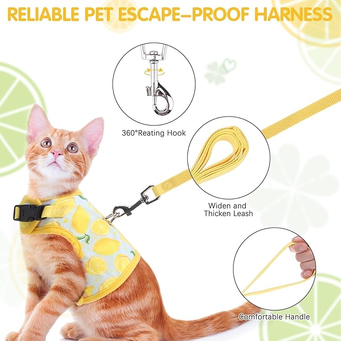 BINGPET Cat Harness and Leash Set Escape Proof for Walking,Step-in Harness with Lightweight Soft Breathable Mesh,Adjustable Easy Control Harness (Sunshine Citrine, M(Chest:10.5-13.5"))