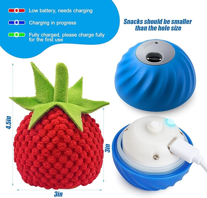 AIERSA Interactive Dog Toys, Automatic Dog Treat Ball Dispenser Toy to Keep Them Busy, Anti-Boredom Electric Moving Puzzle Dog Toys, Self-Rolling Treat Ball Toy for Small and Medium Dogs(Tomato)