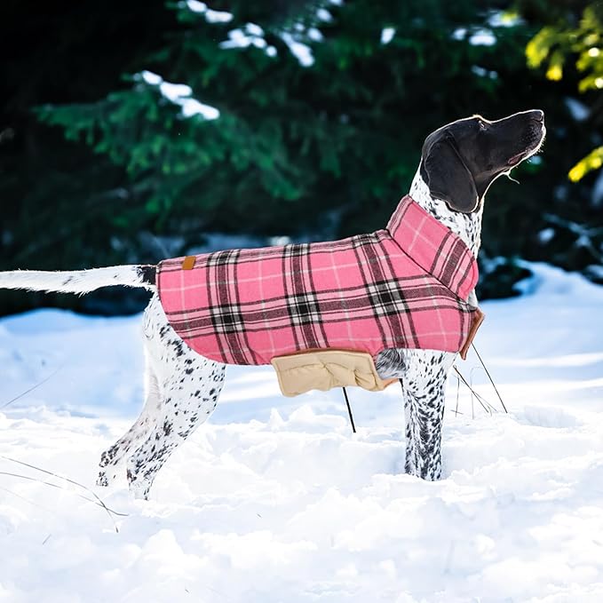 Kuoser Warm Dog Coat, Waterproof Dog Jacket for Extra Large Dogs, Adjustable Durable XL Doggie Winter Coat Reversible Cozy Puppy Cold Weather Apparel from Small to Large Breed, Pink XL
