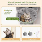 Globlazer Heavy Duty Cat Tree, 74in Sturdy Cat Tower for Large Cats Adult, Big Cat Tree with 5 Sisal Scratching Posts, 2 Padded Condos, 2 Dual-Ear Hanging Baskets, Enlarged Top Perch, S74, Light Grey