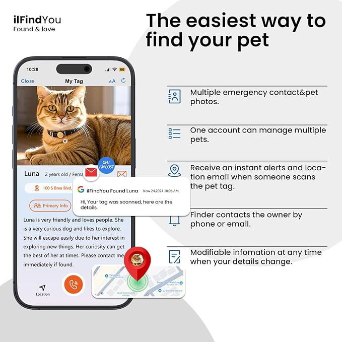Cat Tags Personalized Small, QR Code Cat Name Tags for Kitten Collar, Scan Location Alerts, Orange S