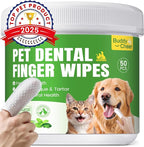 Pet Teeth Cleaning Wipes for Dogs & Cats, Pet Dental Finger Wipes for Dogs, No-Rinse Dog Toothbrush Toothpaste to Reduce Plaque & Tartar, Disposable Dog Tooth Brushing Kit - Mint Flavor - 50 Count