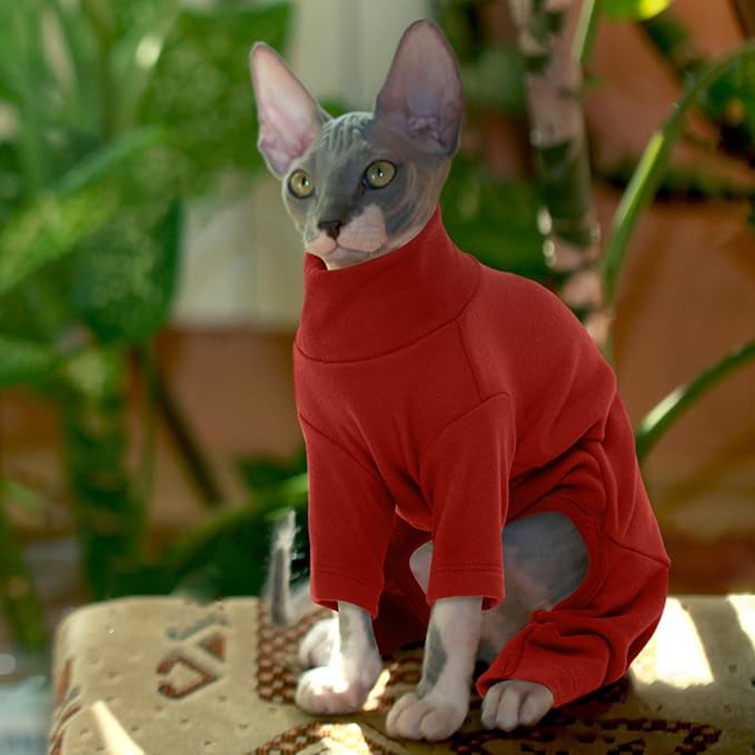 ROZKITCH Cat Clothes - Breathable Soft Jumpers for Cats, Warm Sweater T-Shirt Pajamas Jumpsuit Vest - Cornish Rex Devon Rex Peterbald Red L