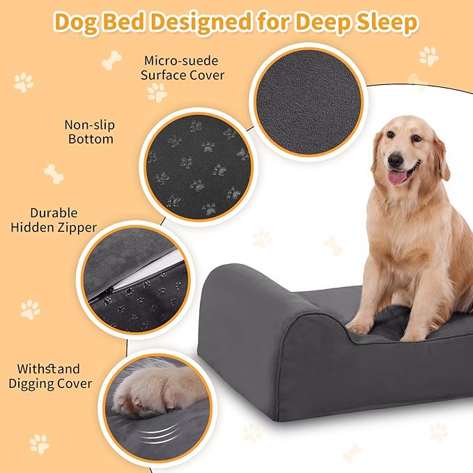 Orthopedic Dog Beds for Large Dogs, 7" Memory Foam Dog Beds with Waterproof Liner, Chew Proof Microsuede Cover, Removable and Washable, Nonskid Bottom, 60"x48" XXL Grey
