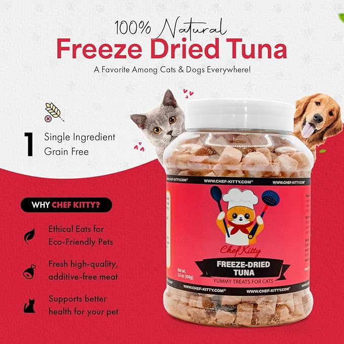 Freeze Dried Tuna Treats for Cats and Dogs + Training Waffle Treats - Healthy, Tasty, Dry Food for Indoor Cats, Kittens, Dogs - Inspected & Tested in USA