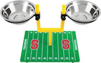 NCAA North Carolina State Wolfpack Goalpost Football Field Dog Feeder – Adjustable Elevated Dog Bowls with Stand, 2 Stainless Steel Bowls, Non-Slip Rubber Feet, Raised Pet Feeder for Large, Small Dogs