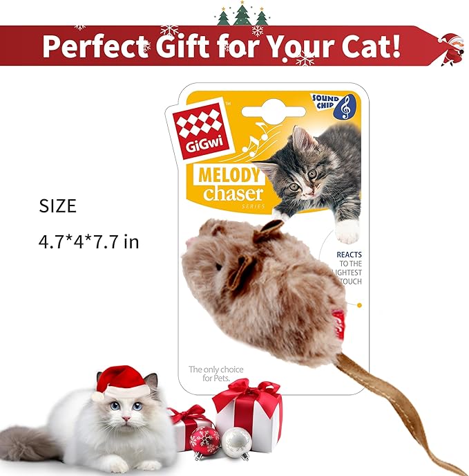 PETGEEK Gigwi Chirping Mouse Cat Toy, Fake Toys for Indoor Cats, Melody Chaser Toys with Hanging Loop for Bored Indoor Adult Cats Kittens Interactive Play (Mouse)