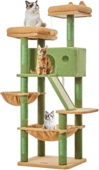 Taoqimiao Cactus Cat Tree, 57.5-Inch Cat Tower for Indoor Cats Large Adult, Extra Large Cat Condo, 8 Sisal Scratching Posts, Metal Frame Cozy Hammock, Durable Scratch Board, 2 Top Perches, MSC026