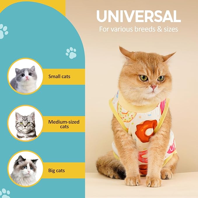 Avont Cat Recovery Suit - Kitten Onesie for Cats After Surgery, Cone of Shame Alternative Surgical Spay Suit for Female Cat, Post-Surgery or Skin Diseases Protection -Donut(M)
