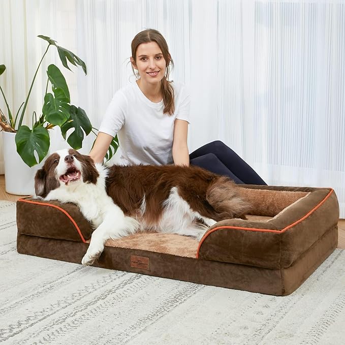 Comfort Expression Medium Dog Beds Waterproof Orthopedic Foam Dog Sofa Beds for Medium Large Dogs Comfy Pet Bed with Washable Removable Cover & Non-Slip Bottom(Medium,Brown)