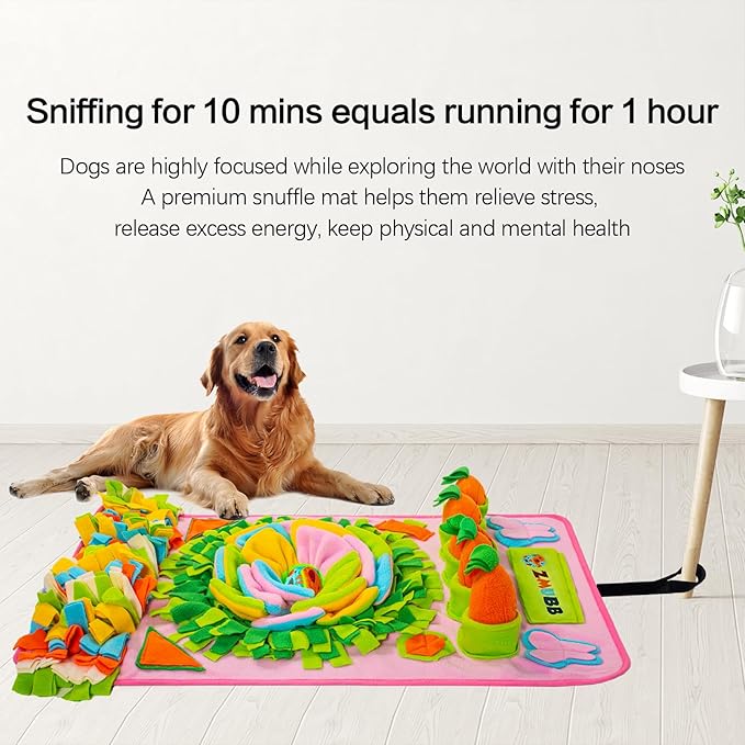 Pet Snuffle Mat for Dogs Sniff Mat Nosework Feeding Mat Slow Feeder Interactive Dog Puzzle Toys for Training and Stress Relief Encourages Natural Foraging Skills (31''x19''（Pink）)