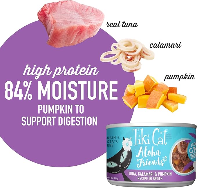 Tiki Cat Aloha Friends, Tuna, Calamari & Pumpkin, Grain-Free & High Moisture, Wet Cat Food for All Life Stages 5.5 oz. Cans (Pack of 8)
