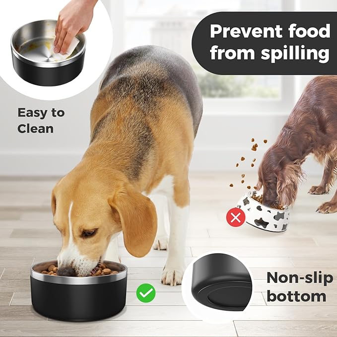 LIHONG Stainless Steel Dog Bowls for Small Medium Sized Dogs Non Slip,Insulated Dog Bowl,Pet Bowl for Food and Water,Rustproof(40oz,Black)