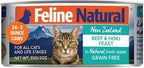 Feline Natural New Zealand Canned Catfood Wet Food, High-Meat, Low-Carb, & Grain Free Cat Food Wet, Beef & Hoki Feast, 3 oz, Pack of 24
