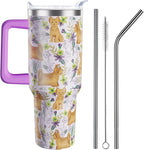 Yorkie Gifts for Women Dog Lovers 40 oz Floral Yorkie Tumblers with Handle and Straw, Stainless Steel Vacuum Insulated Travel Coffee Mug Cup Water Bottle