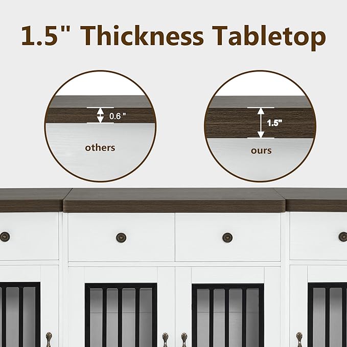 MCombo Wooden Dog Crate Furniture with 4 Drawers and 4 Lockable Doors, Pet Kennel TV Stand for Medium/Large Dogs 1872 (White and Brown)