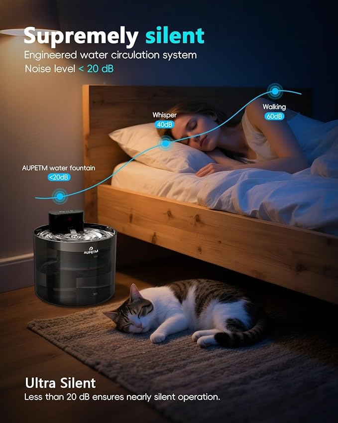 Pumpless Cat Water Fountain, Cordless Cat Fountain Battery Operated, 3.5L/119oz Pet Water Fountain with Stainless Steel Tray, Motion Sensor Cat & Dog Water Bowl Dispenser - with 3 Sets Filter