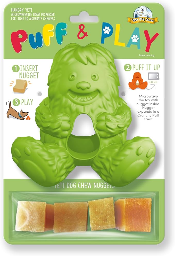 Yeti Dog Chew Puff and Play Interactive Dog Toys, Nuggets Dog Treat Dispenser Teething, Behavior Training for Light to Moderate Chewers, (Green - Yeti)