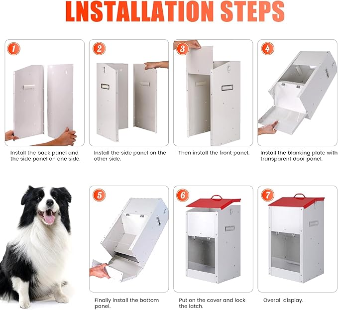 Large Automatic Dogs Feeder with Handle, 25 Lbs Indoor and Outdoor Gravity Dog Food Dispenser Container for Large Breed, 11.5'' L X 9.8'' W X 23'' H Hanging Auto Feeder