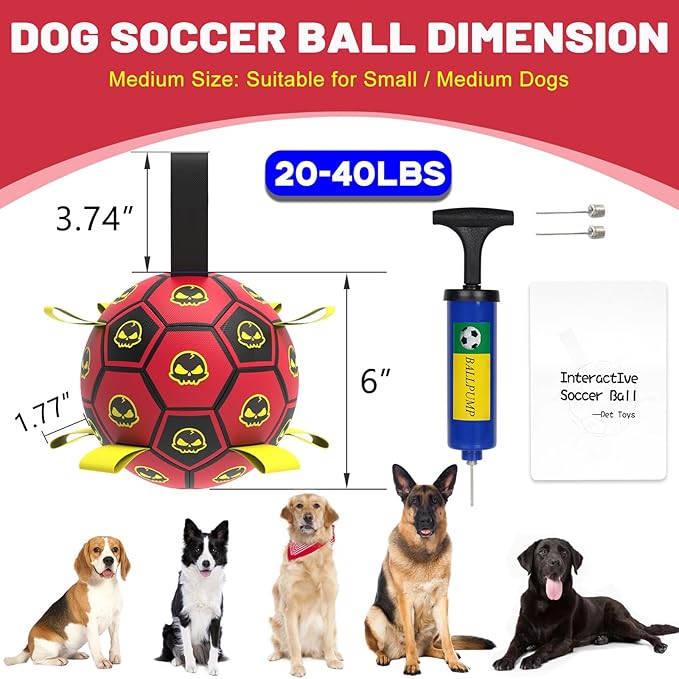 Dog Toys Soccer Ball with Straps, World Cup Interactive Dogs Toys for Tug of War, Yard Game, Water Toy, Herding Ball for Dogs, Durable Dog Balls with Skull Pattern for Puppy（6 Inch）