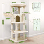 Globlazer Corner Cat Tree, 51in Curved Series Modern Cat Tower for Indoor Cats with Hammock, 7 Sisal Scratching Posts, Large Fan-Shaped Platform for Large Cats, Cat Condo & Hanging Basket, C51, Beige