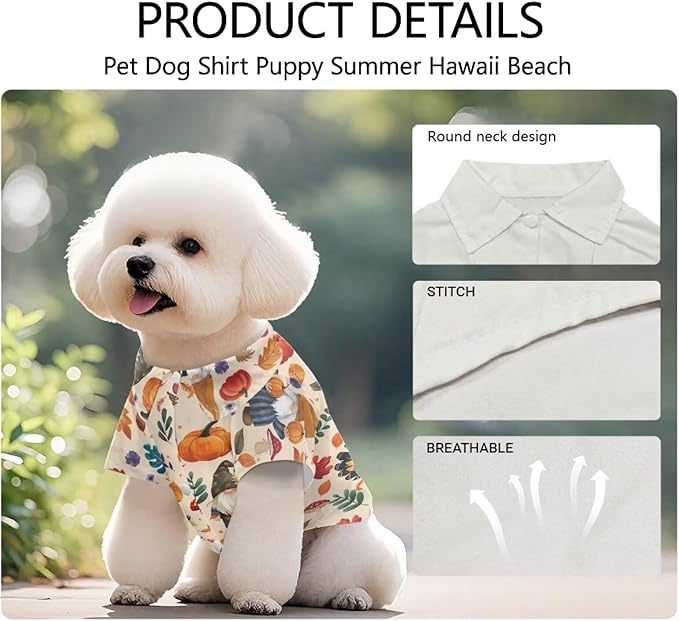 Turkey Dog Shirt for Small Dogs Cute Puppy Cat Polo T-Shirt, Soft Pet Thanksgiving Clothes Boy Girl Outfit for Dogs & Cats Lightweight Pet Shirt for Birthday & Outdoor Apparel