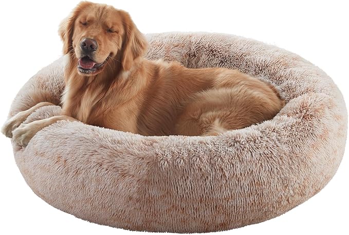 36 inches Donut Dog Bed for Large Dogs -Calming Fluffy Round Pet Bed with Removable & Washable Cover,Fits up to 100 lbs Pets (Brown,Large)