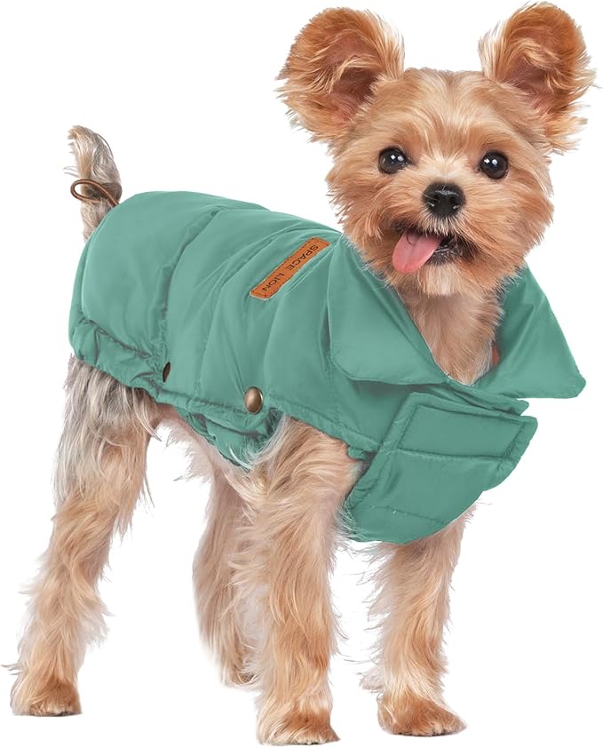 SPACE LION Puffer Jacket, Down Winter Coat, Waterproof, Windproof, Lightweight Jacket, Adjustable Fit for Small Dogs(Green,XS)