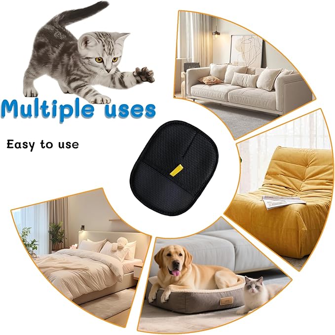 2PCS Pet Hair Removal Gloves, Reusable Double Sided Electrostatic Pet Hair Remover Gloves, Washable Dog & Cat Grooming Gloves for Furniture, Bed, Sheets, Couch, Clothes, Carpet and Car Seat