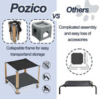 Pozico 2-Tier Collapsible Cat Beds & Furniture, 2 Layer Pine Construction Cat Hammocks, Cat Houses for Indoor Cats, Cat Bed Cave for Multiple or Large Cats up to 30 lbs, All-Season Comfort-Grey-S