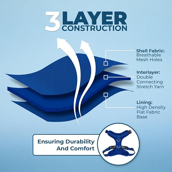 Voyager Escape-Proof Step-in Lock Cat Harness & 5ft Neoprene-Handle Leash Set All-Weather Mesh with Reflective Stitching for Small to Large Cats by Best Pet Supplies, Royal Blue, XS